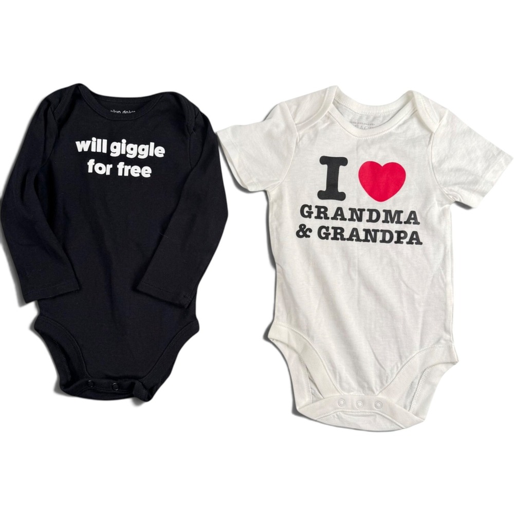 Okie Dokie The Childrens Place Baby Bodysuit Lot 9-12M Black White Graphic 2pk